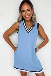 Contrast Trim V Neck Shift Sleeveless Mini Dress