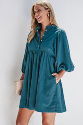 Corduroy Snap Buttons Empire Waist Bracelet Sleeve Mini Dress