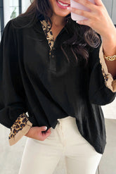 Black Leopard Ruffle Collar Blouse