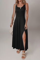 Sleeveless Scoop Neck Flared Split Maxi Dress
