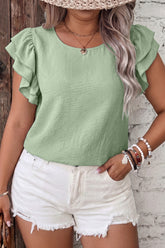 Costal Blue Ruffles Short Sleeve Everyday Plus Size Blouse