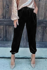Black Velvet Jogger Pants