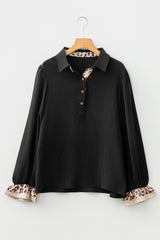 Black Leopard Ruffle Collar Blouse