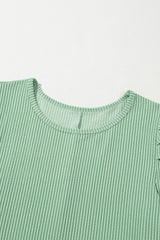 Corded Knit Crew Neck Puff Sleeve Shift Mini Dress