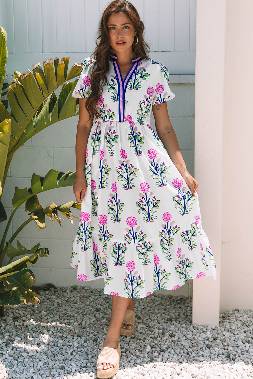 Floral Square Neck Ruffled Strap Maxi Dress