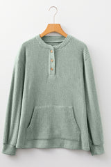 Ribbed Drop-Shoulder Henley Knit Top