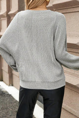 Grey Ribbed Knit Lantern Long Sleeve Top