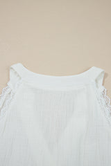 White Textured Lace Trim Pure Cotton Sleeveless Blouse