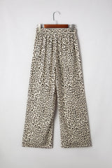 Brown Leopard Print Drawstring Elastic Pants