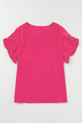Bright Pink Short Sleeve Plus Size Blouse