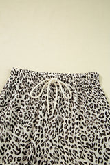 Brown Leopard Print Drawstring Elastic Pants