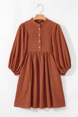 Corduroy Snap Buttons Empire Waist Bracelet Sleeve Mini Dress