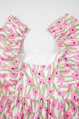 Floral Print Square Neck Ruffled Strap Maxi Dress