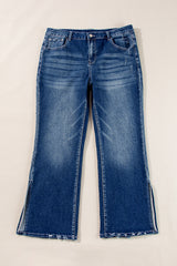 Dirty Blue Mid-Rise Waist Side Slits Flare Plus Size Jeans