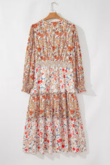 Khaki Floral Tiered Ruffle Plus Size Midi Dress
