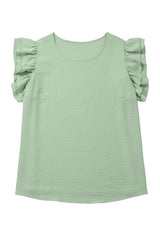 Costal Blue Ruffles Short Sleeve Everyday Plus Size Blouse