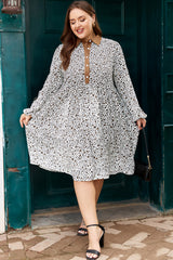 Khaki Leopard Print Puff Sleeve Plus Size Mini Dress