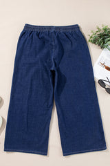 Real Teal Drawstring High Waist Wide Leg Plus Size Jeans