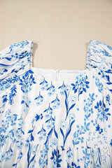 Sky Blue Floral Sweetheart Neck Midi Plus Size Dress