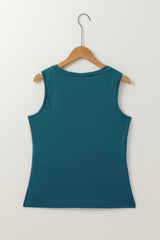 Blue Sapphire Solid Colour Stitching Detail Round Neck Top