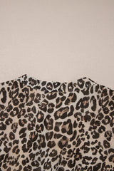 Khaki Leopard 3/4 Sleeve V Neck Swing Mini Dress