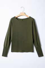 Solid Colour Lantern Long Sleeve Top Extended Cuffs