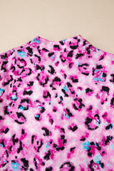 Leopard Print Buttoned Front 3/4 Sleeve Tiered Ruffled Hem Dress