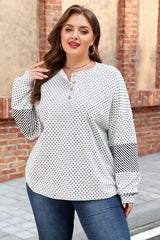 Beige Dot & Stripe Patchwork Henley Plus Size Top