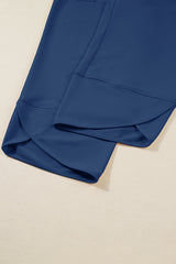 Black Elastic Waist Asymmetrical Hem Capri Plus Size Pants