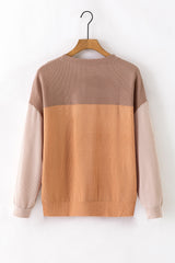 Color Block Long Sleeve Ribbed Loose Top