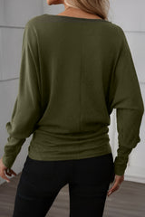 Solid Colour Lantern Long Sleeve Top Extended Cuffs