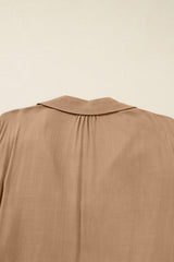 Chestnut Leopard Trim Smocked V-Neck Plus Size Maxi Dress
