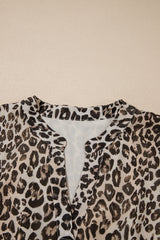 Khaki Leopard 3/4 Sleeve V Neck Swing Mini Dress