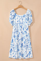 Sky Blue Floral Sweetheart Neck Midi Plus Size Dress