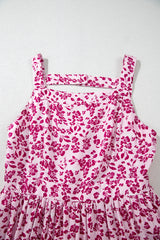 Pink Floral Cutout Back High Waist Sleeveless Maxi Dress