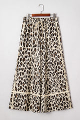 Khaki Leopard Print Wide-Leg Cropped Pants