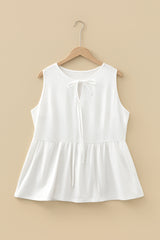 Solid Colour Bow-Tie Peplum Sleeveless Plus Size Top
