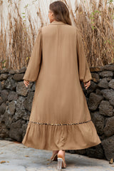 Chestnut Leopard Trim Smocked V-Neck Plus Size Maxi Dress