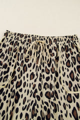 Khaki Exposed Seam Patched Pocket Leopard Wide Leg Plus Size Pants