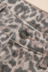 Leopard Frayed Hem Wide-Leg Jeans