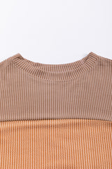 Color Block Long Sleeve Ribbed Loose Top