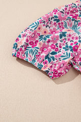 Pink Floral Collared Half Placket Mini Dress
