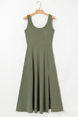 Sleeveless Scoop Neck Flared Split Maxi Dress