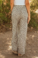 Brown Leopard Print Drawstring Elastic Pants