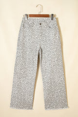 Leopard Frayed Hem Wide-Leg Jeans
