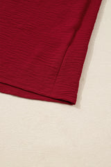 Burgundy Notched Neck Shirred Cuff  Blouse