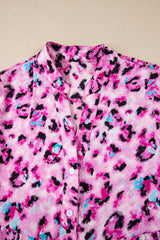 Leopard Print Buttoned Front 3/4 Sleeve Tiered Ruffled Hem Dress