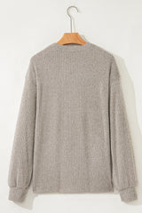 Ribbed Drop-Shoulder Henley Knit Top