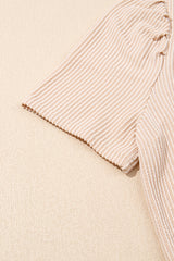 Corded Knit Crew Neck Puff Sleeve Shift Mini Dress