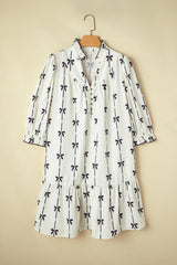 Apricot Bow Print Puff Sleeve Ruffle Mini Plus Size Dress